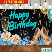 2D Black Teal Gold Happy Birthday Backdrop for Women, Birthday Party Background with High Heels & Champagne 47.2x31.5inch/120*80cm
