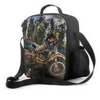Jumping Motocross Rider Lunch Box Insulated Meal Bag Exciting Motorcycle Race Lunch Bag Food Container for School Travel Picnic 26.5x20x11.5CM smėlis