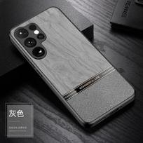 Medžio imitacijos telefono dėklas Samsung Galaxy S24 S23 Ultra S22 S21 Plus, odinis, smūgiams atsparus apsauginis dangtelis Galaxy S24 Ultra pilka spalva