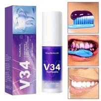 V34 Violetinė dantų balinimo dantų pasta Pašalina apnašas Dėmes Valymas Burnos higiena Dantų balinimo priemonės Gaivus kvapas Grožis Sveikata 1Pcs