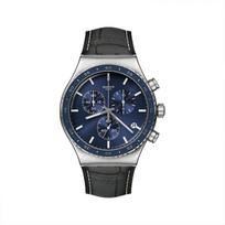 Swatch New Irony Chrono Series Quartz Watch Waterproof 43mm Blue Dial Stainless Steel Case Leather Strap Unisex watches YVS496 YVS496