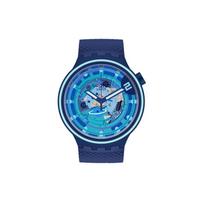 Swatch Planet Series Quartz Movement Waterproof Skeleton Dial Color Block Unisex Watch 47mm Blue Dial Plastic Case Silicone Strap SB01N101 Blue Dial