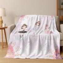Elegant Ballet Dacing Girl Ballerina Cartoon Flannel Blanket,Cozy Soft Throw Blanket for Home Bedroom Bed Sofa Cover Gift Kids 75x90cm