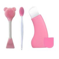3-in-1 Blackhead Remover Tool Kit, Silicone Facial Cleansing Brush & Face Scraper, Pore Cleaner for Acne & Comedones, Manual Skin Care Set 3PCS rožinė
