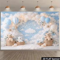 2D Teddy Bear Hot Air Balloon Backdrop for Newborn Photography 47.2x31.5inch/120*80cm