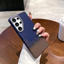 S25+ Luxury Cover for Samsung Galaxy S25 Plus Ultra Phone Case Carbon Fiber Kevlar Pattern Magnetic Slim Protective Galaxy S25+ mėlyna