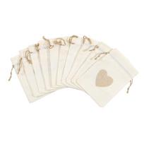 10Pcs Cotton Linen Burlap Bag Heart Jute Drawstring Candy Gifts Packaging Bags For Wedding Birthday Party Decor Jewelry Pouches 8x10cm(10pcs) smėlis