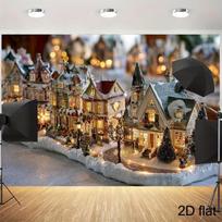 2D Festive Christmas Indoor Backdrop, Miniature Victorian Houses with Warm Lights Banner 47.2x31.5inch/120*80cm
