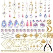 200/Set DIY Suncatcher Making Kits for Adults Kids Faux Crystal Sun Catchers Crafts with Hooks Rainbow Maker Shiny Rhinestones auksinė