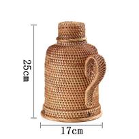 Retro Rattan Bamboo Hot Water Bottle with Glass Liner