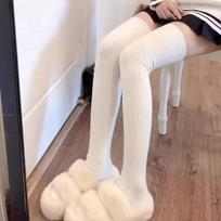 New Winter Solid Color Thigh High Stockings Women Trendy Casual Over The Knee Female Long Sock Thermal Warm Cotton Tube Leggings One Size balta