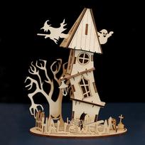 1PC Halloween Cross Border Witch House Crafts Ornaments Wooden Handmade