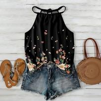Women’s Sleeveless Bohemian Floral Print Neck Tank Top with Relaxed Fit and Lightweight Fabric for Daily Wear and Layering L