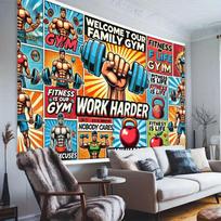 2D Retro Gym Backdrop,  Welcome to Our Family Gym  Fitness Background 47.2x31.5inch/120*80cm