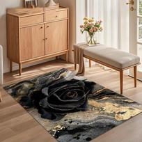 Black Rose Gold Marble Area Rug for Living Room Bedroom Luxurious Floral Home Decor Soft Non Slip Washable Floor Mat 40X60cm