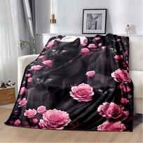 Cute Cartoon Dog and Cat Throw Blanket, Soft Flannel Fleece Bed Blanket for Couch Sofa Living Room, Warm Travel Airplane Blanket Cover 80cm x 120cm