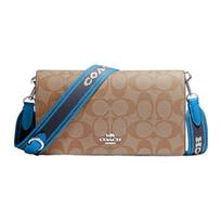 COACH Anna 20 Silver Logo Logo Classic Presbyopic Flap Pebble Pattern Canvas with Leather Envelope Bag Shoulder Bag Small Women's Brown and Blue mėlyna
