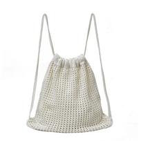 Solid Color Knitting Shoulder Bag Lazy Style Large Capacity Bohemian Crochet Backpack Versatile Hollow Out smėlis