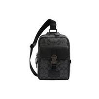 COACH Track 18 presbyopia canvas and leather shoulder crossbody backpack chest bag mini men's charcoal black juoda