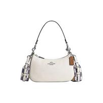 COACH shoulder bag Teri 24 checkerboard print calf leather with artificial leather hand-held crossbody medium size for women light violet and chalk balta