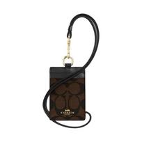 COACH Lanyard 7 presbyopic hanging neck badge badge coated canvas leather card holder women's black brown juoda