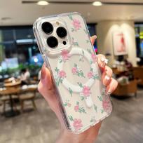Pink Flower Clear Phone Case For Samsung A56 5G A55 A16 A54 A35 A25 A36 A26 A06 S25 Ultra S23 S24 FE For Magsafe Magnetic Cover Galaxy S24 Ultra