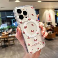 Cute Cherry Phone Case For Samsung A56 A16 A55 A54 A35 A25 A36 A26 A06 S25 Ultra S23 S24 FE For Magsafe Wireless Charger Cover Galaxy S24 Ultra