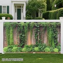 2D FLAT PRINTING Weathered Wood Fence with Lush Ivy and Green Bushes 47.2x31.5inch/120*80cm