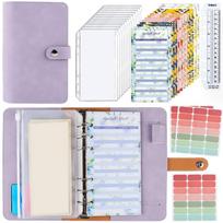 PU A6 Soft Budget Binder Planner Colorful 6 Hole Binder Pockets Notebook Binder Savings Money with 12pcs A6 Binder Pockets violetinė