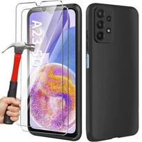 Silicone Case for Samsung A23 5G Black - BOOLING - Flexible - Smooth - with 2 Tempered Glasses juoda