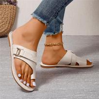 Summer Flip Flops 2024 Flat Slippers Solid Color Round Toe Shoes Women Large Size Slipper Outdoor New Ladies Sandales Non-slip EUR 36 balta