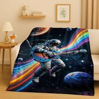 Cartoon Astronaut Spaceman Planet Flannel Blanket,Ultra Soft Plush Throw for Home Bedroom Bed Sofa Cover Kid Christmas Gift 75x90cm