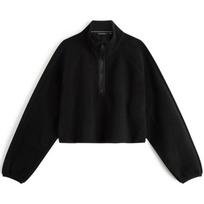 CALVIN KLEIN Solid Minimal Embroidered Letter Stand Collar Fleece Cropped Pullover Sweatshirt Women Space Black 4WF3W327001 M