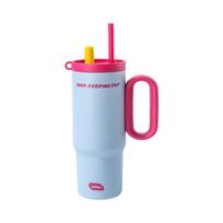 Letter Collectors Edition 750ml Insulated Travel Mug With Lid And Straw For Gifts mėlyna