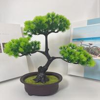 Green Artificial Bonsai Tree Greeting Pine Black Artificial Plant Greenery Simulated Artificial Faux Plants Indoor Decoration