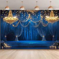 2D Blue Gold Chandelier Backdrop for Wedding Photoshoot 47.2x31.5inch/120*80cm