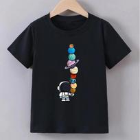 Teenage T-shirt Astronaut Planeet Print T-shirt Summer Boys Fashion Casual Funny O-Neck Short Sleeve Children Colorful Tops 100 juoda
