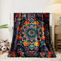 A vibrant floral mandala pattern with intricate, symmetrical details. for all seasons blanket lunch break throw gift 80cm x 120cm