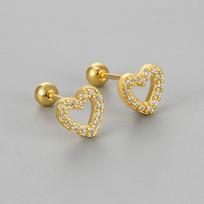 Sparkling Paved Hollow Heart Helix Screw Stud Earrings Dazzling Cartilage Piercing Jewelry For Daily Layering And Versatile Wear copper