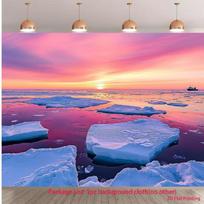 2D Iceberg Ocean Landscape Backdrop, Pink Sky Arctic Photography Background Cloth 47.2x31.5inch/120*80cm