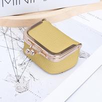 Multi-Color Full-Grain Leather Mini Kiss-Lock Jewelry Box Pouch for Rings Necklaces Earrings Perfect Small Coin Purses Gift citrinos geltonos spalvos