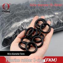 Black Fluororubber O-ring Seal - Outer Diameter: 25-50mm, Thickness: 5mm 25mm OD, 5 pcs