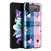 Phone Case for Samsung Galaxy Z Flip 3 4 5 6 7 Folding Black Shell For Samsung Z Flip4 Flip5 PC Hard Cover Pink grid Galaxy Z Flip6