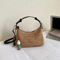 Retro dopamine contrasting striped straw bag fashionable versatile beach shoulder bag personalized trend foreign messenger bag without pendant įvairiaspalvis