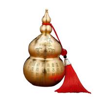 Gourd Ornament: Open-Top Chinese-Style Brass Feng Shui Gourd—Desktop Wealth-Bringing Carved Feng Shui Decorative Item raudona