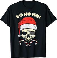 LIMITED Yo Ho Ho Pirate Santa Skull Candy Christmas Xmas Pajama T-Shirt S-3XL S įvairiaspalvis