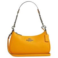 COACH Teri 24 Metal Logo Pebbled Leather Shoulder Bag Medium Women's Ginger auksas