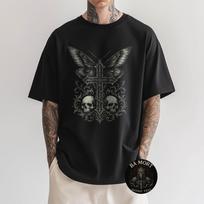 Y2K Grunge Aesthetic Alt Goth Skull Cross Gothic Green T-Shirt S įvairiaspalvis