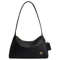 COACH Lola 29 classic SIGNATURE hardware zipper closure polished pebbled grain leather shoulder bag large size women's black juoda