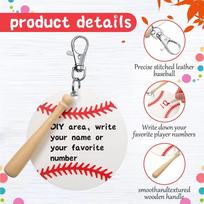 12x Baseball Keychains Writable Acrylic Blank Wooden Bats Key Holder Souvenir with Rings for